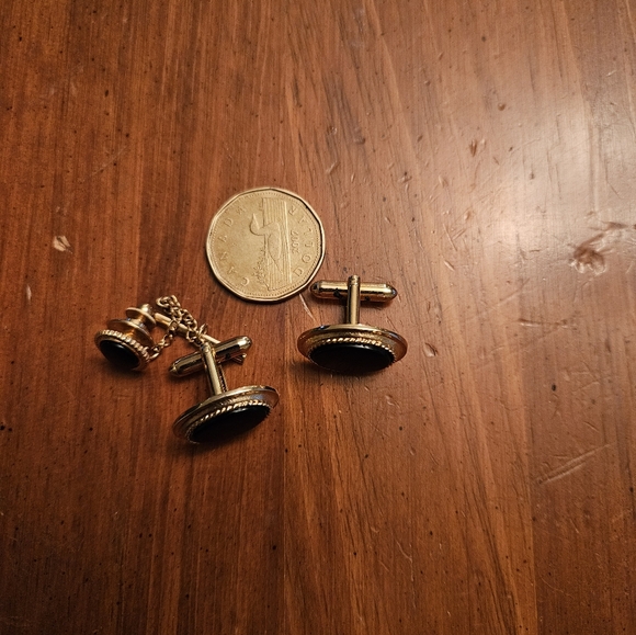Other - Mens AVON Vintage Gold and Black Cufflinks And Tie Tack Set